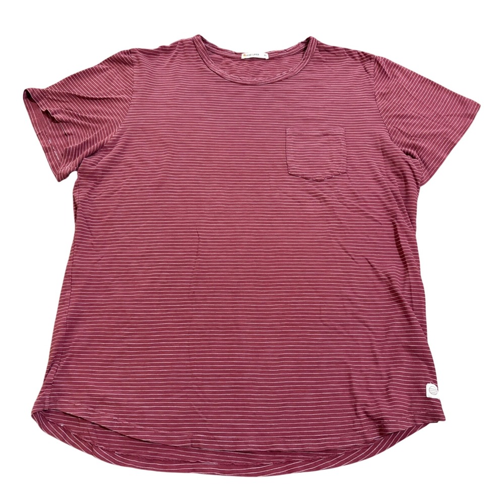 Marine Layer Mens XL Striped Pocket Tee Burgundy Maroon Short Sleeve Crew Neck